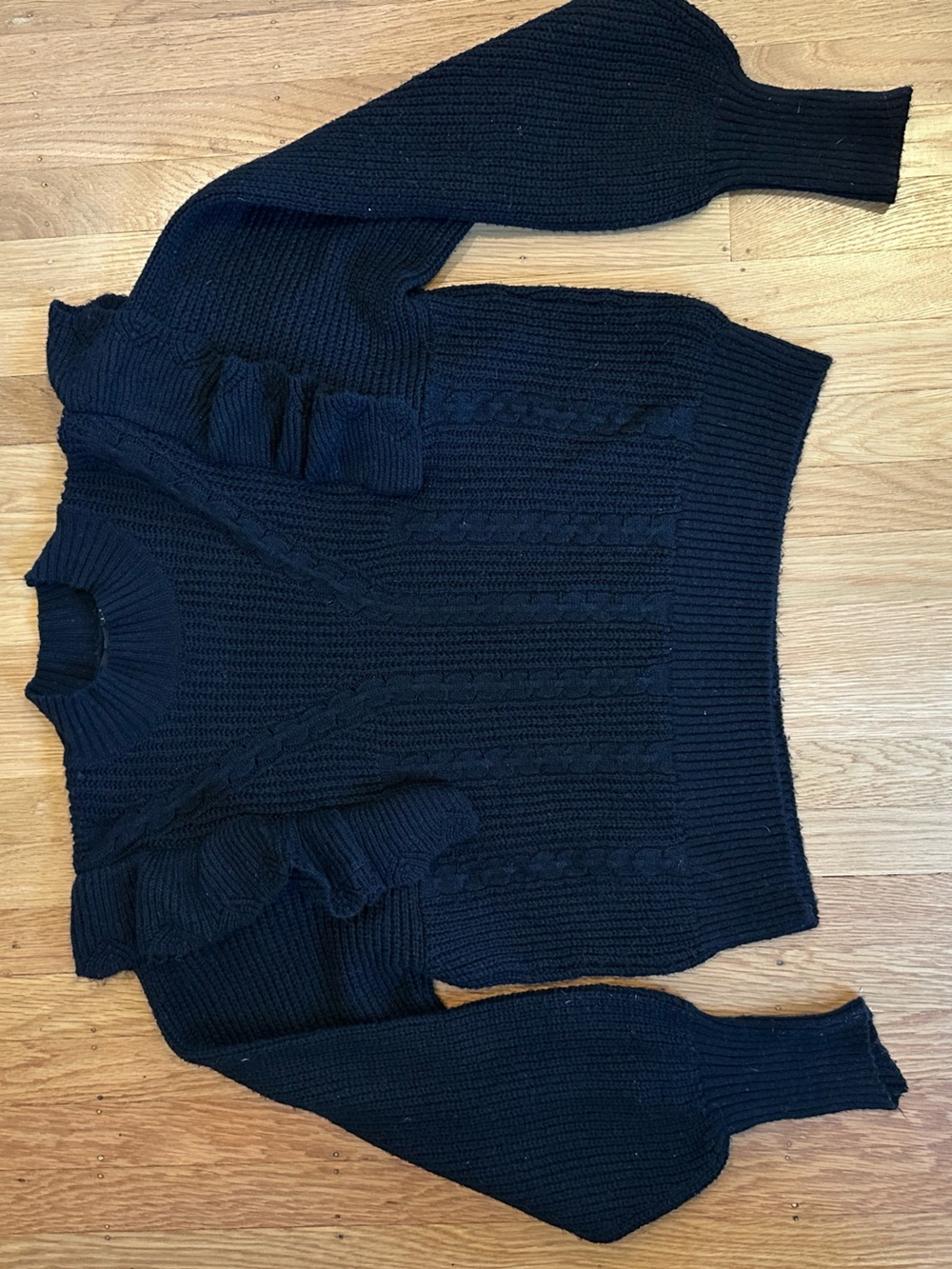 Vero Moda Black Cable-Knit Ruffle Turtleneck Sweater
